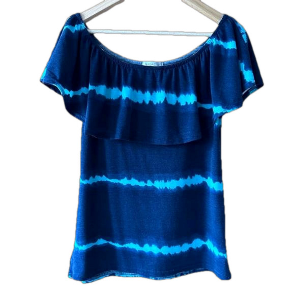 Magazine Blue Off Shoulder Top  - Small - Picture 5 of 6